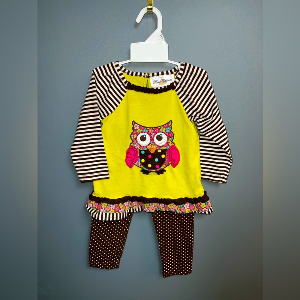 Rare Editions 18M Owl Polka Dots 2-piece Set Outfit